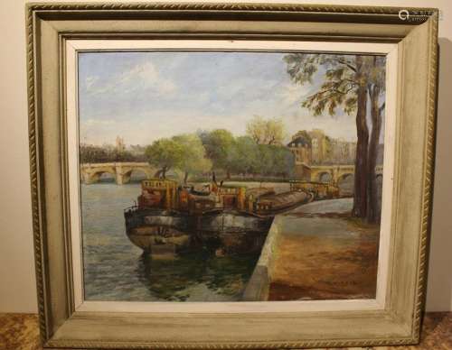 Oil on Canvas, River and Boat