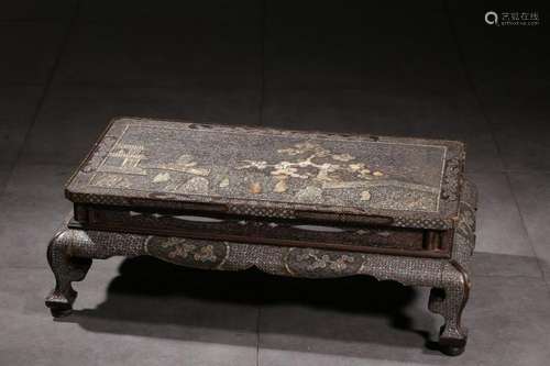 Qing Chinese Lacquer Wood Table w Mother Pearl inl