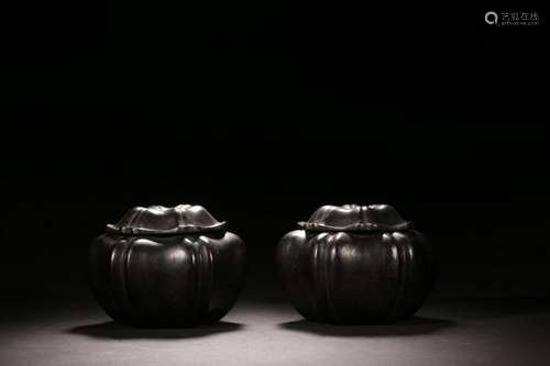 Two Republican Chinese Zitan Wood  Tea Caddy