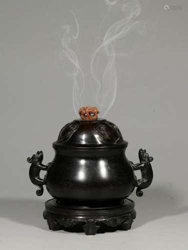 Chinese Zitan Wood Carved Cover Burner,Open Work