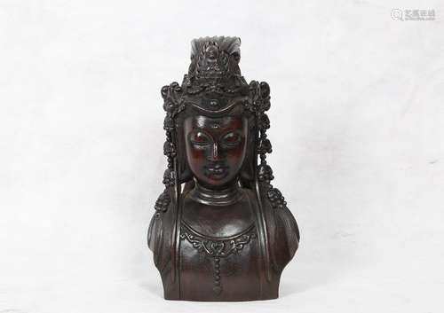 Chinese Chengxiang Wood Carved Guanyin Head