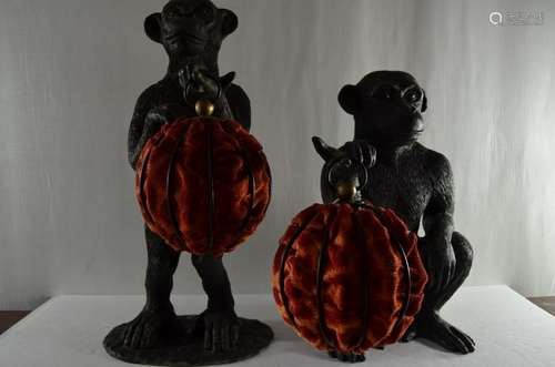 Antique pair of Japanese copper monkeys