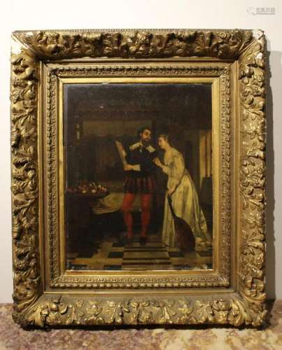 Oil on Board, 19th.C Couple Read A Letter