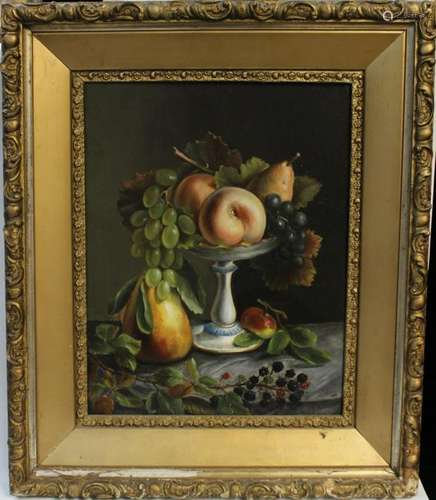 19th.C Oil on Board, Still Live w Fruit