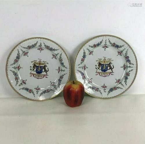 Pair of Chinese Famille Rose Porcelain Plates