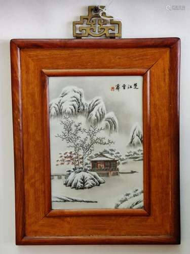 Chinese Porcelain Plaque, Snowing Scene