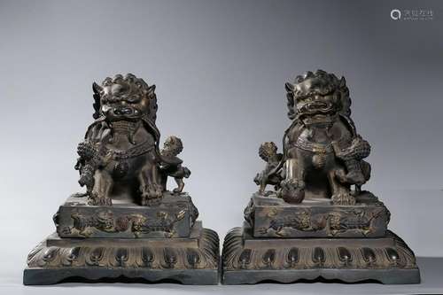 Pair of Ming Chinese Bronze Lions