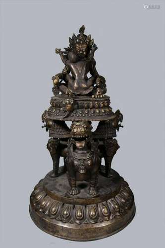 Qing Chinese Bronze Buddha w 3 Beast Base