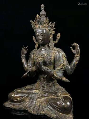 Qing Chinese Bronze Four Arms Buddha