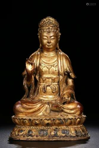 Qing Chinese Gilt Bronze Seating Guanyin