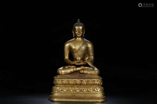 Qing Chinese Gilt Bronze Seating Buddha, ShÂ¨Â¡kyamu