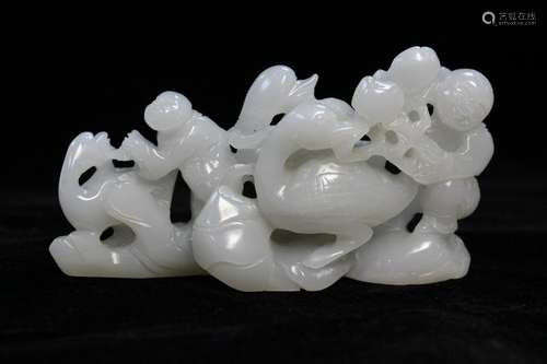 Chinese Jade Carved Boys and Goose