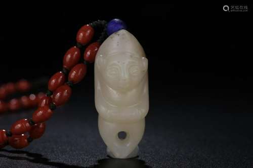 Chinese Nephrite Jade Carved Hu Figural w liuli Ch