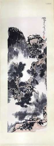 Chinese Ink Color Landscape Scroll Painting Signed