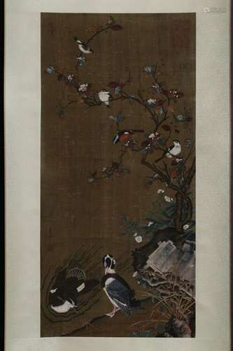 Chinese Flowers and Birds Scroll Painting,Signed