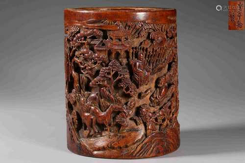 Qing Chinese Bamboo Carved Brushpot, 