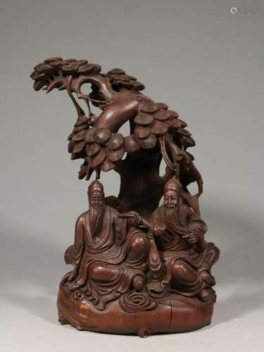 Chinese Bamboo Carved Figurals under Pine Tree