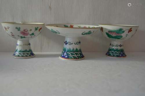 three Chinese Famille-rose Tazza Footed Plate