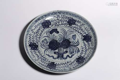 Mid-Qing Chinese Blue and White Porcelain Plate