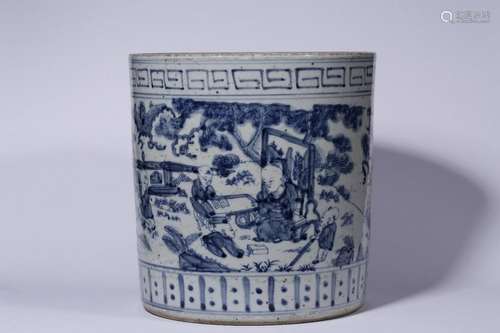 Late Qing Chinese Blue&White Porcelain Brushpot