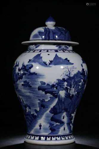 Chinese Blue and White Porcelain Cover Jar. Mark