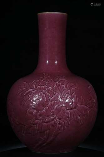 Chinese Red Glazed Tianqiu Porcelain Vase,Mark