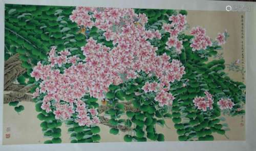 Chinese Ink Color Scroll Painting,Flowers