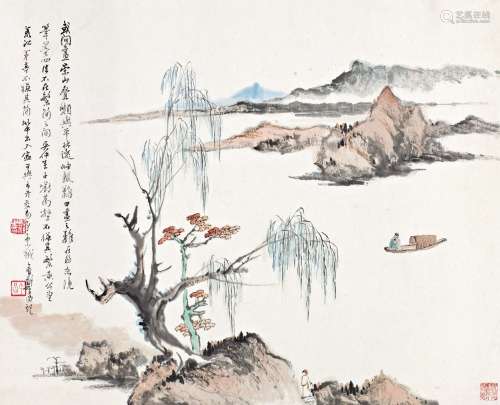 郑午昌（1894～1952） 乙酉（1945年）作 平江高逸 镜心 设色纸本