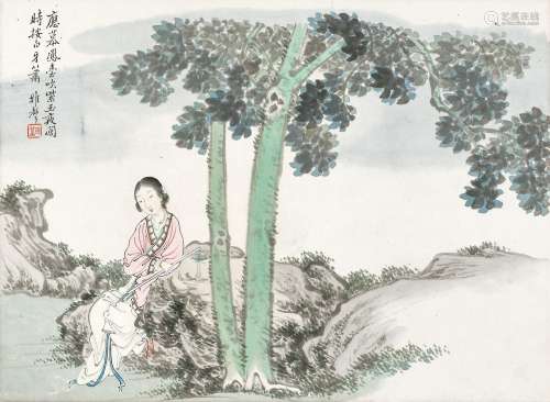 潘振镛（1852～1921） 夜阑时按白牙箫 镜心 设色纸本