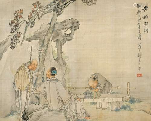 钱慧安（1833～1911） 老妪解诗 立轴 设色绢本