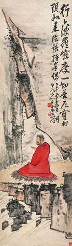 王震（1867～1938） 辛酉（1921年）作 达摩面壁 立轴 设色纸本