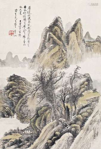 黄宾虹（1865～1955） 辛酉（1921年）作 青山春晓 镜心 设色纸本