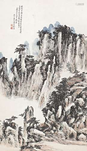 黄宾虹（1865～1955） 丙子（1936年）作 绿阴青山 立轴 设色纸本