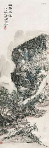 黄宾虹潘天寿（画） （题） 甲午（1954年）作 山亭琴趣 立轴 设色纸本