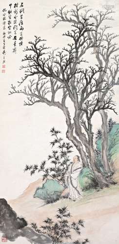 吴子深（1893～1972） 丙戌（1946年）作 竹阴闲吟 立轴 设色纸本