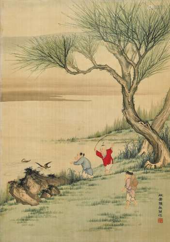 陈林斋（1912～1999） 婴戏图 立轴 设色绢本