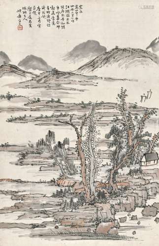 姚华（1876～1930） 庚申（1920年）作 层水疏林隔野烟 立轴 设色纸本