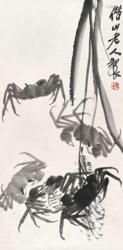 齐白石（1864～1957） 芦苇五蟹 立轴 水墨纸本
