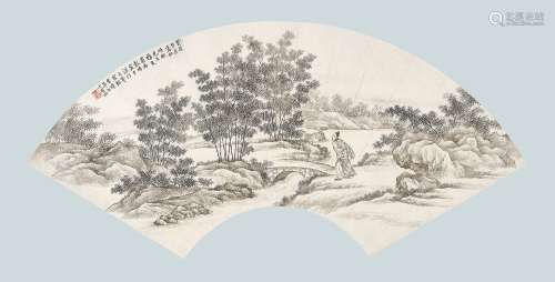 彭旸（1859～1937） 癸酉（1933年）作 竹林高士 扇面镜心 水墨纸本