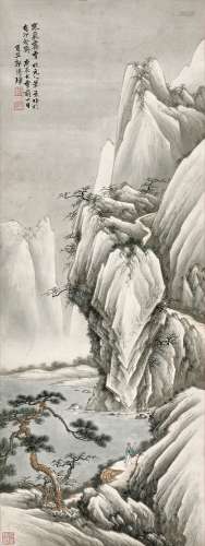 郭传璋（1912～1990） 庚辰（1940年）作 寒岩霁雪 立轴 设色纸本