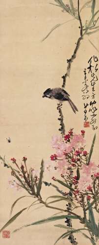 赵少昂（1905～1998） 辛未（1931年）作 夹竹桃山雀 镜心 设色纸本
