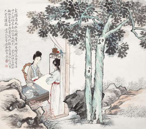 徐菊庵（1890～1964） 惜春作画 镜心 设色纸本