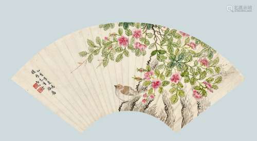 尚小云（1900～1976） 乙亥（1935年）作 海棠山雀 立轴 设色纸本