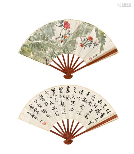 徐世昌（1855～1939） 书画合璧坤扇 成扇 设色纸本
