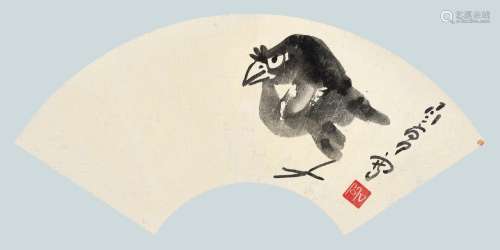 丁衍庸（1902～1978） 八哥 扇面镜心 水墨纸本