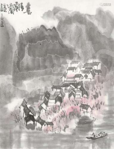 李可染（1907～1989） 杏花春雨江南 立轴 设色纸本