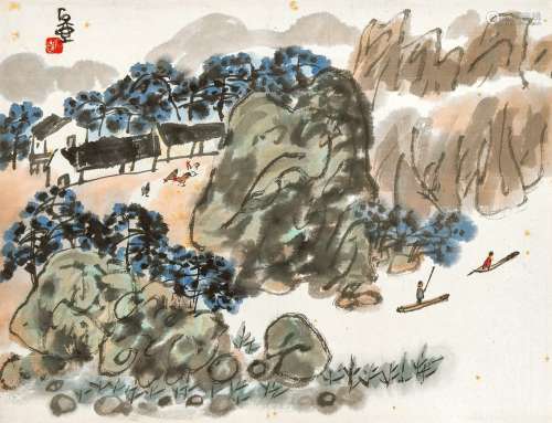 陈子庄（1913～1976） 湖畔农家 镜心 设色纸本