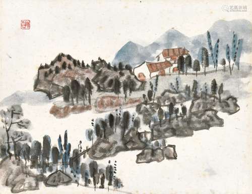 陈子庄（1913～1976） 溪岸幽居 镜心 设色纸本