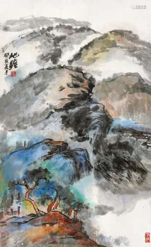 朱屺瞻（1892～1996） 癸亥（1983年）作 林壑云霭 立轴 设色纸本