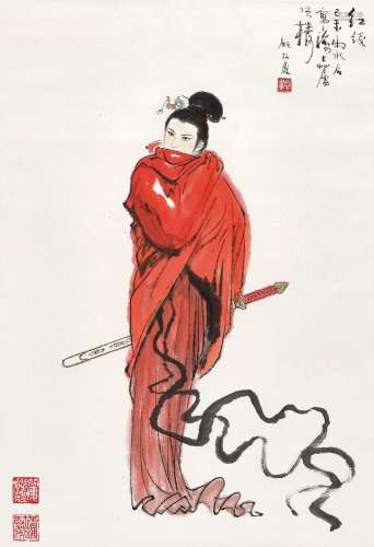 顾炳鑫（1923～2001） 己未（1979年）作 红线 立轴 设色纸本